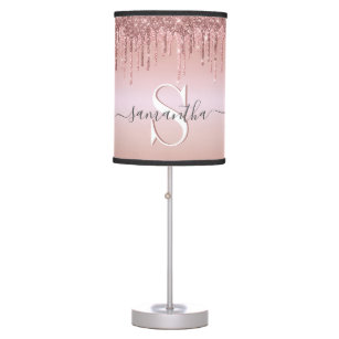 Pink Gold Glitter Drip Personalized Table Lamp