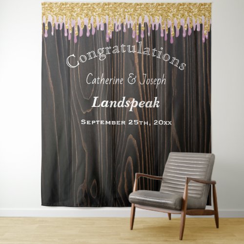 Pink Gold Glitter Dripping Wedding Tapestry