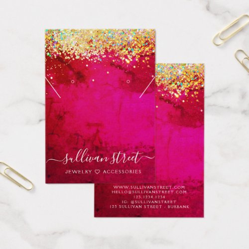 Pink Gold Glitter Earrings Necklace Display Card