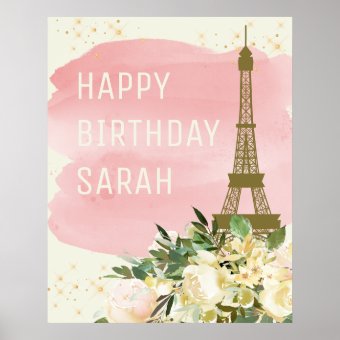 Pink Gold Glitter Eiffel Tower Happy Birthday Poster | Zazzle Pink Gold Glitter Eiffel Tower Happy Birthday Poster | Zazzle