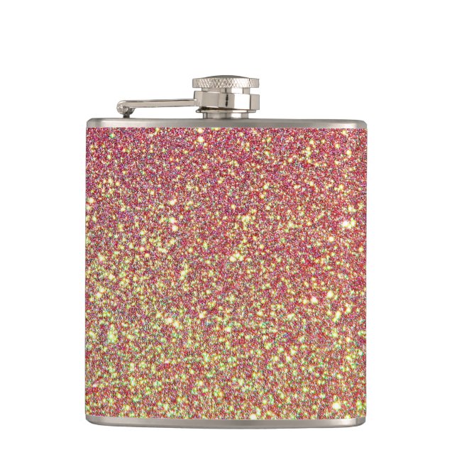 Pink Gold Glitter Faux foil Flask (Front)