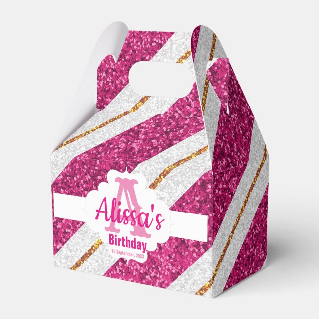 Pink & Gold Glitter Favor Box (Front Side)