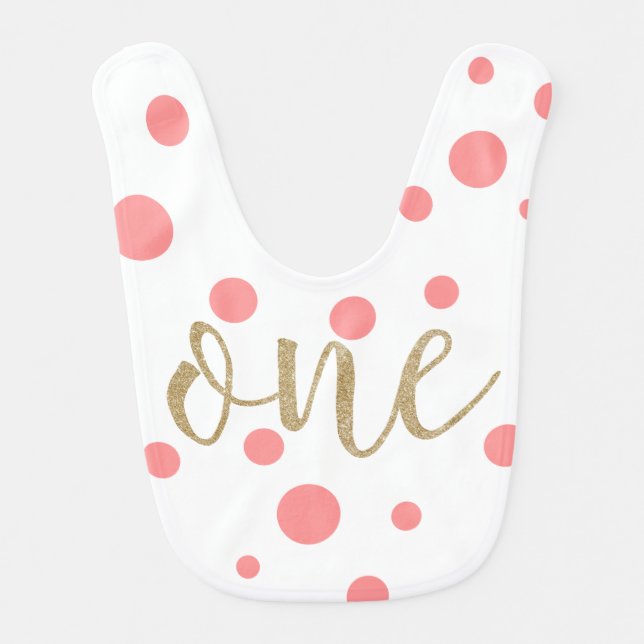 Pink & Gold Glitter First Birthday Bib (Front)