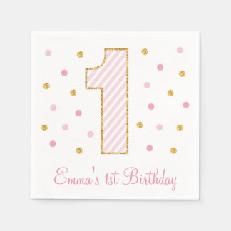 Pink & Gold Glitter First Birthday Napkins