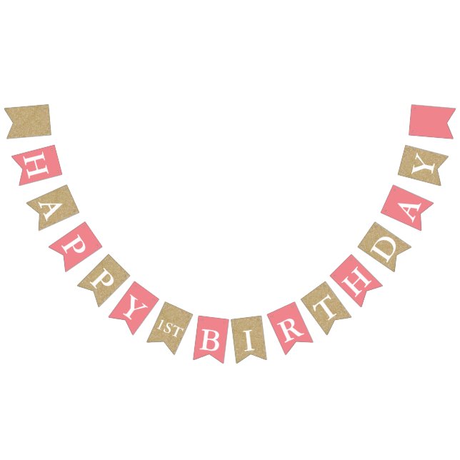 Pink & Gold Glitter First Birthday Party Banner (All)