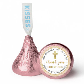 Pink Gold Glitter First Holy Communion Thank You Hershey®'s Kisses®