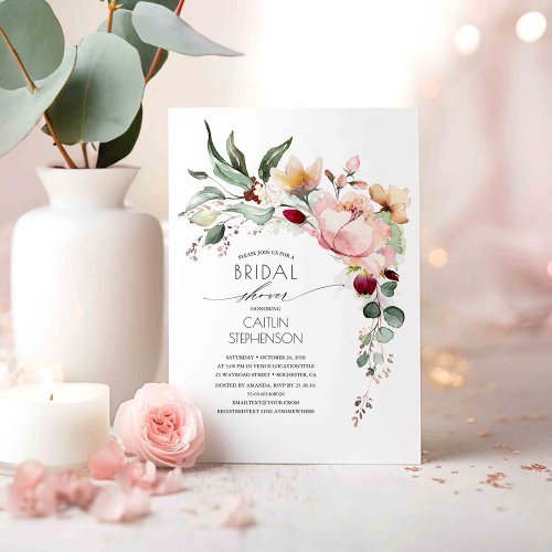 Pink Gold Glitter Floral Elegant Bridal Shower Invitation