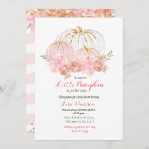Pink Gold Glitter Floral Pumpkin baby shower Invitation