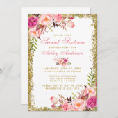 Pink Gold Glitter Floral Sweet 16 Birthday Invite (Front/Back)