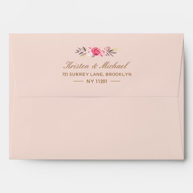 Pink Gold Glitter Floral With Return Address Envelope