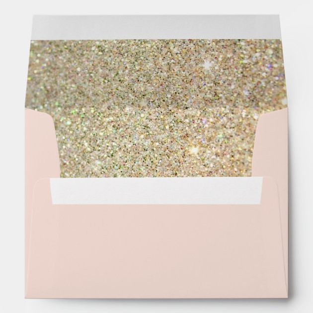 Pink Gold Glitter Floral With Return Address Envelope