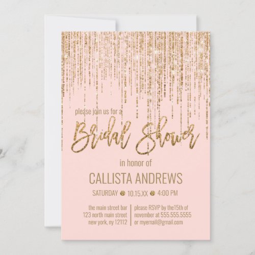 Pink Gold Glitter Fringe Curtain Bridal Shower Invitation