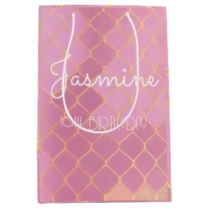 Pink Gold Glitter Girl's Birthday Medium Gift Bag