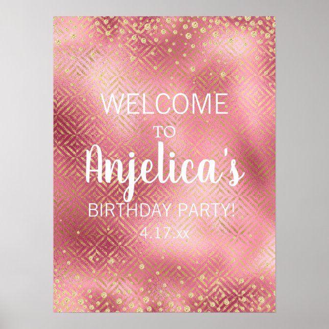 Pink Gold Glitter Girl's Birthday Party Poster (Front)