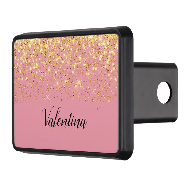 Pink Gold Glitter Girly Girl Glam Hitch Cover (Left)