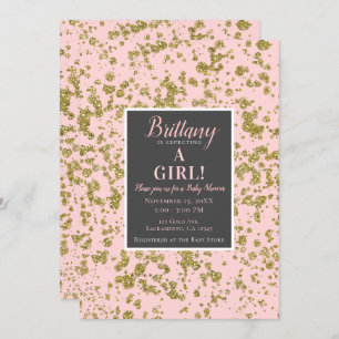 Pink & Gold Glitter Girly Glam Modern Baby Shower Invitation