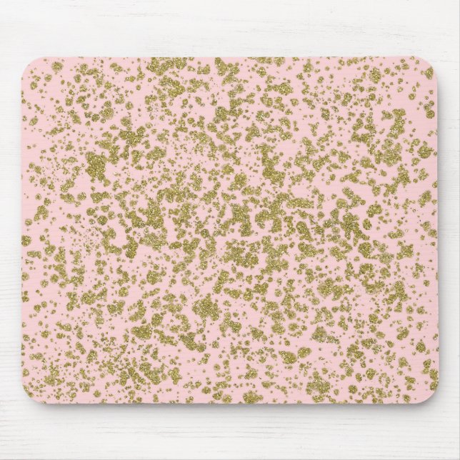 Pink & Gold Glitter Girly Glam Modern Splatter Mouse Pad (Front)