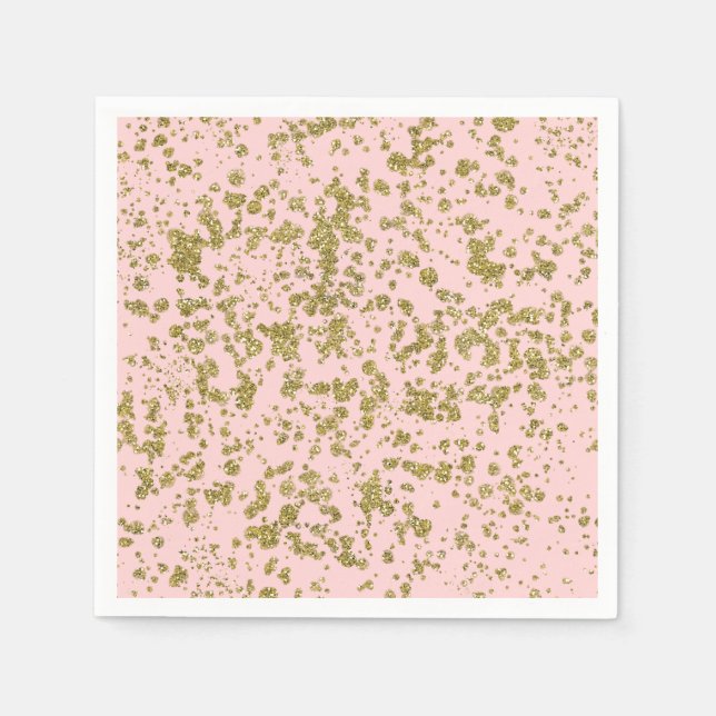 Pink & Gold Glitter Girly Glam Modern Splatter Napkins (Front)