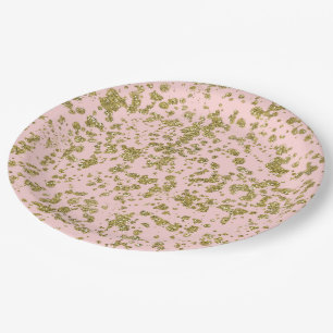 Pink & Gold Glitter Girly Glam Modern Splatter Paper Plates