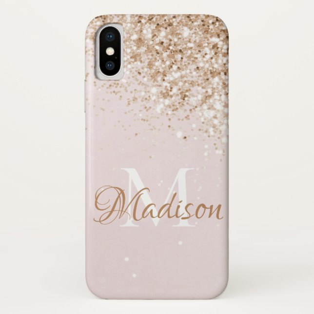 Pink Gold Glitter Girly Pretty Initial Name Case-Mate iPhone Case (Back)