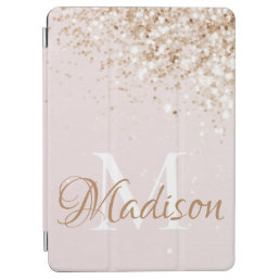 Pink Gold Glitter Girly Pretty Initial Name iPad Air Cover