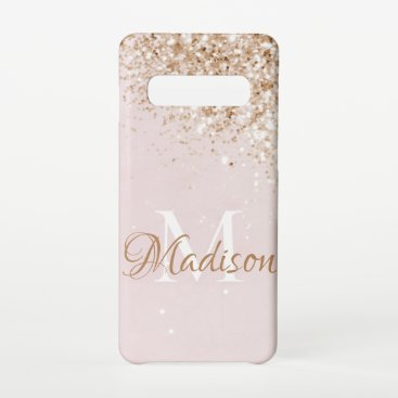 Pink Gold Glitter Girly Pretty Initial Name Samsung Galaxy S10 Case