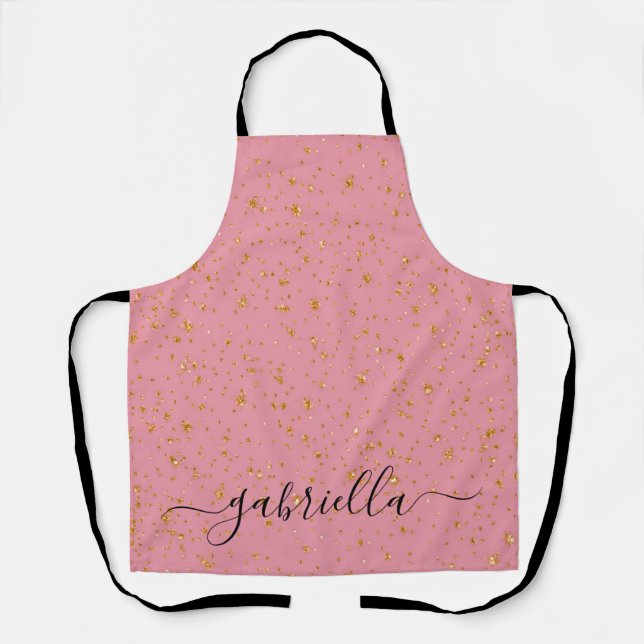 Pink Gold Glitter Glam Monogram Name Apron (Front)