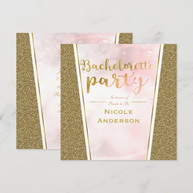 Pink Gold Glitter Glam Sparkle Bachelorette Party Invitation (Front/Back)