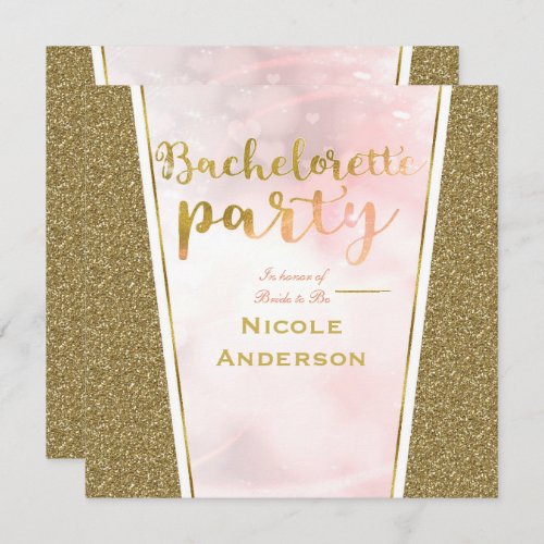 Pink Gold Glitter Glam Sparkle Bachelorette Party Invitation