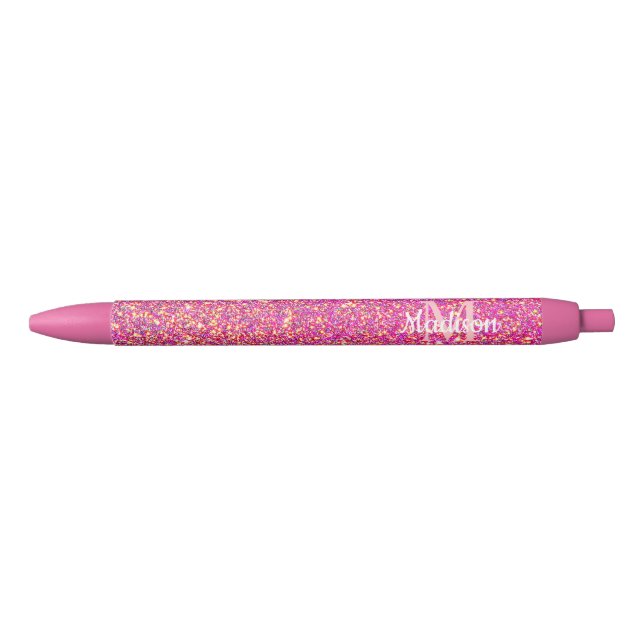 Pink Gold Glitter Glam Sparkle Personalized Pen (Front)