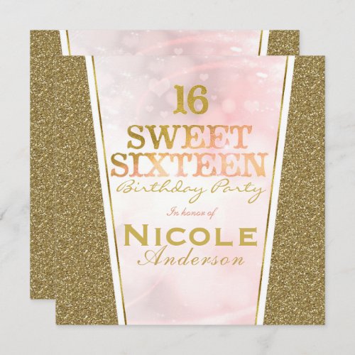 Pink Gold Glitter Glam Sweet 16 Birthday Party Invitation