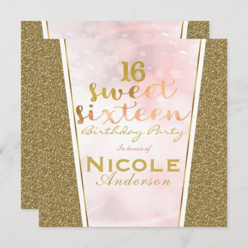 Pink Gold Glitter Glam Sweet 16 Birthday Party Invitation