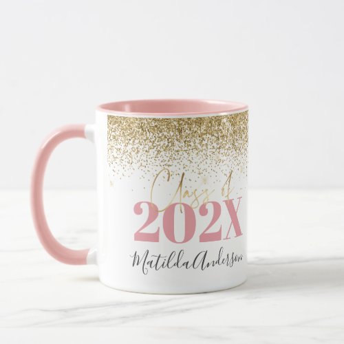 pink gold glitter graduation elegant script  mug