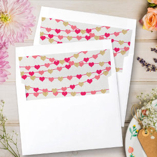 Pink & Gold Glitter Hanging Love Hearts Envelope Liner