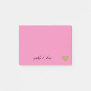 Pink Gold Glitter Heart Post-it Notes