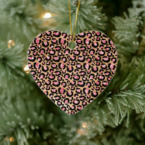 Pink Gold Glitter Leopard Animal Print   Ceramic Ornament