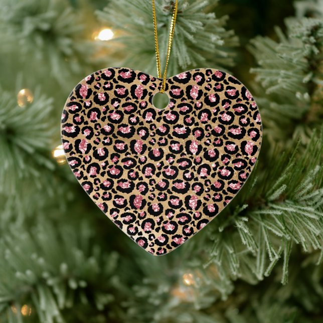 Pink Gold Glitter Leopard Animal Print   Ceramic Ornament (Tree)