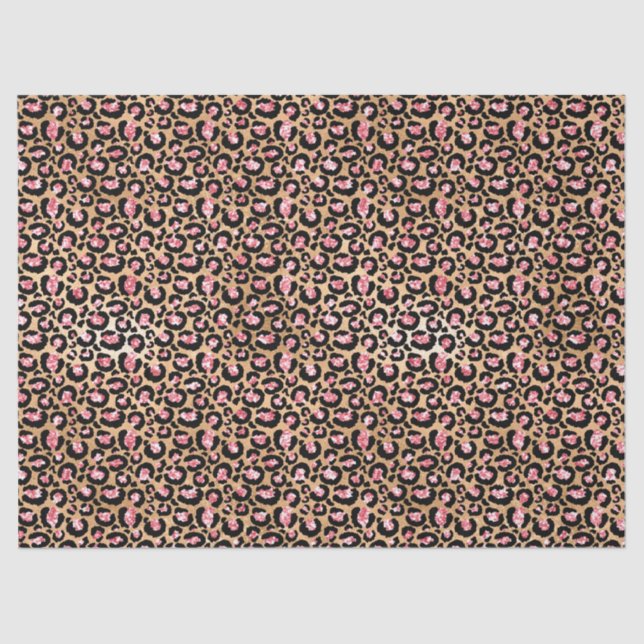 Pink Gold Glitter Leopard Animal Print  Tissue Paper (Front)