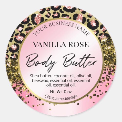 Pink Gold Glitter Leopard Print Body Butter Labels