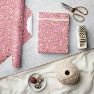 Pink Gold Glitter Leopard Print Wrapping Paper
