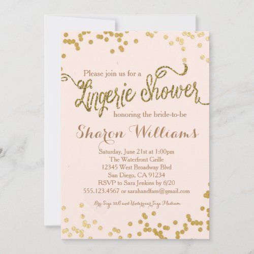 Pink  Gold Glitter Lingerie Shower Invitation