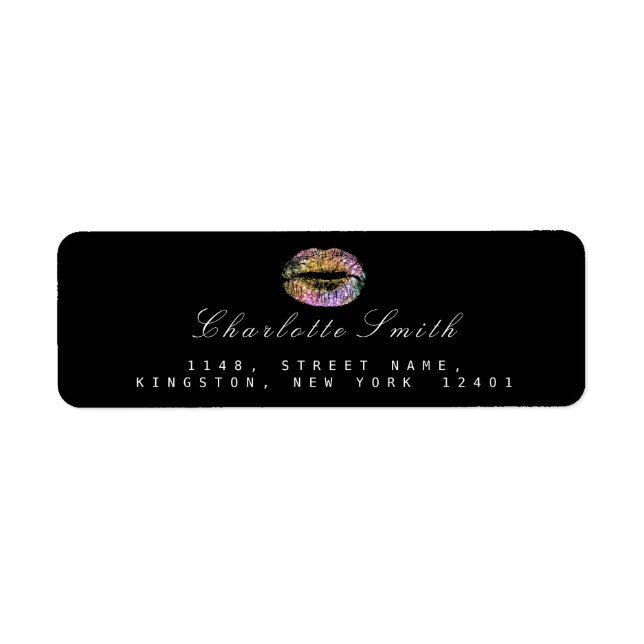 Pink Gold  Glitter Lips Kiss Makeup White  RSVP Label (Front)