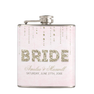 Pink & Gold Glitter Look Bride Flask