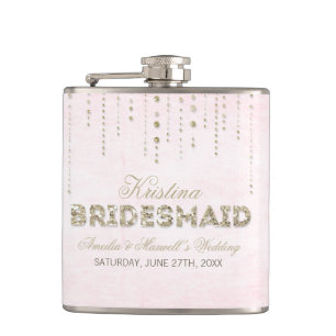 Pink & Gold Glitter Look Bridesmaid Flask