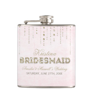 Pink & Gold Glitter Look Bridesmaid Flask