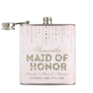 Pink & Gold Glitter Look Maid of Honor Flask