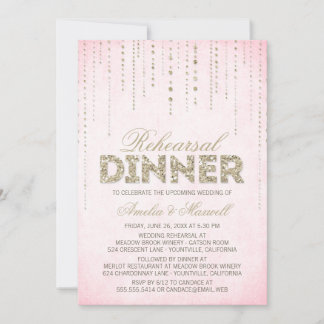 Pink & Gold Glitter Look Rehearsal Dinner Invite