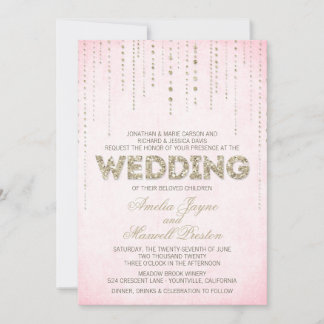 Pink & Gold Glitter Look Wedding Invitation