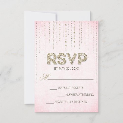 Pink &amp; Gold Glitter Look Wedding RSVP Card
