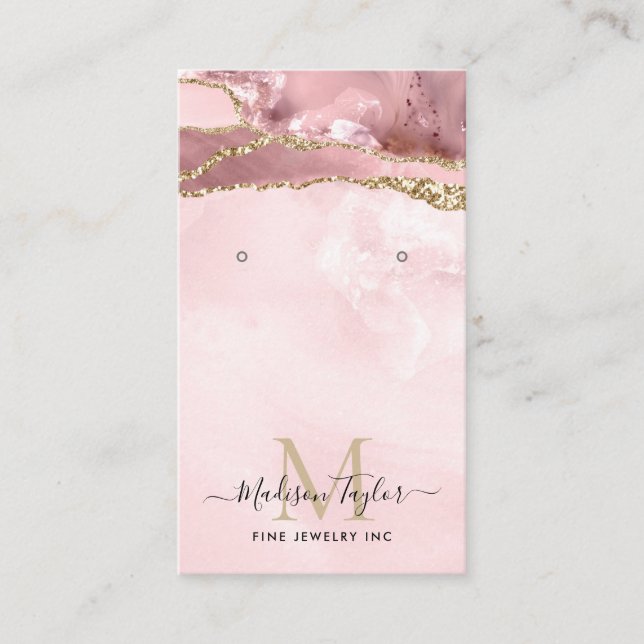 Pink Gold Glitter Marble Agate Jewelry Display Business Card (Front)